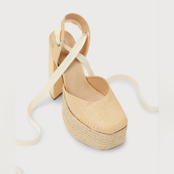 Schutz Nala Light Nude Canvas Platform Lace-Up Espadrille Heels - Picture 3 of 15